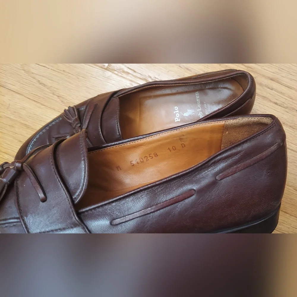 POLO RALPH LAUREN RLF 370 MEN'S BROWN LEATHER LOAFERS SIZE 10 D MADE IN ITALY